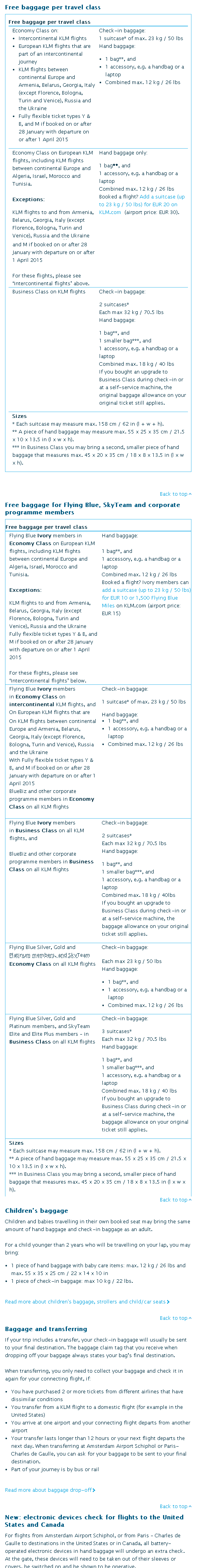 Klm airlines baggage allowance